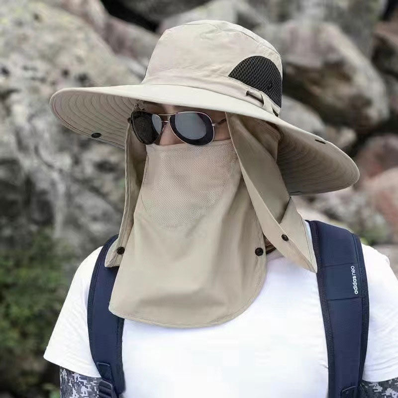 Funktionaler Unisex Bergsteiger Sonnenhut mit UV-Schutz, atmungsaktiv & abnehmbarer Maske für Trekking.