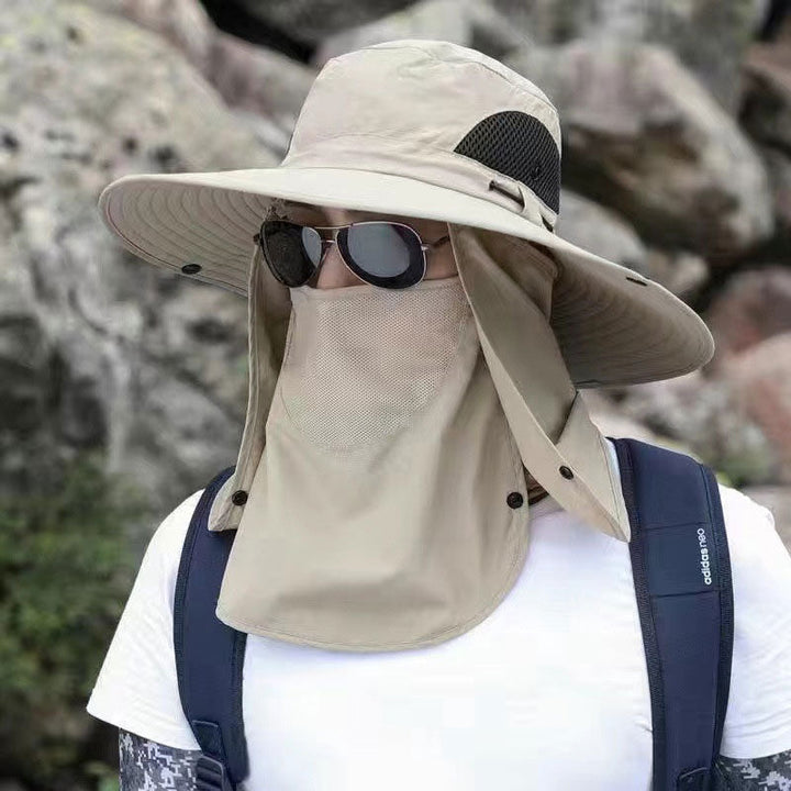 Funktionaler Unisex Bergsteiger Sonnenhut mit UV-Schutz, atmungsaktiv & abnehmbarer Maske für Trekking.