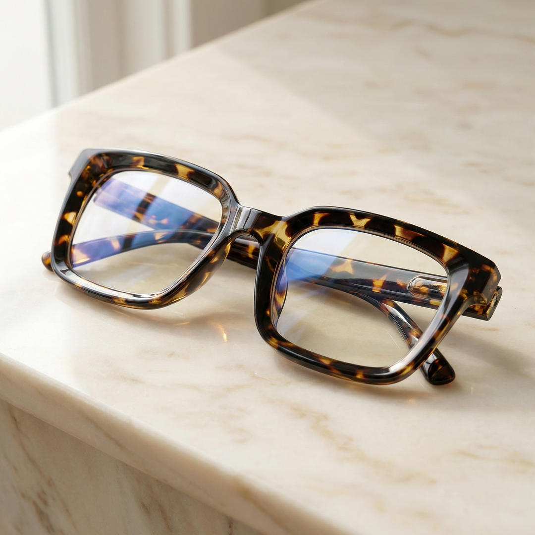 Unisex Blaulichtfilter-Lesebrille mit klaren Gläsern für entspanntes Sehen am Bildschirm.