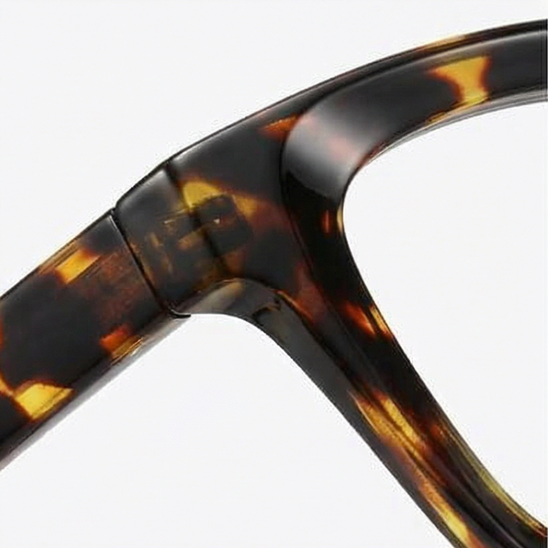 Nahaufnahme: Unisex Blaulichtfilter-Lesebrille mit klaren Gläsern & Federscharnieren.