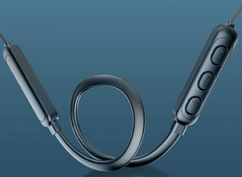 Elegante Bluetooth In-Ear Kopfhörer mit Nackenbügel. Perfekt für Sport & Anrufe dank wasserdichtem Design.