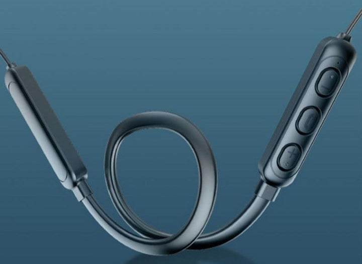 Elegante Bluetooth In-Ear Kopfhörer mit Nackenbügel. Perfekt für Sport & Anrufe dank wasserdichtem Design.