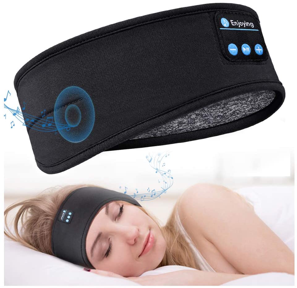 Person entspannt mit weicher Unisex Bluetooth-Schlafmaske für ruhigen, tiefen Schlaf.