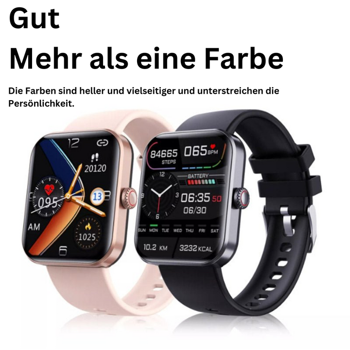 Multifunktionale Gesundheits-Smartwatch zeigt Blutzucker, Herzfrequenz, Blutdruck auf einem Blick.