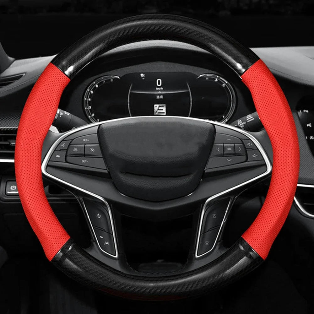 Robuster Unisex Lenkradschutz aus Carbonfaser-Leder, Zubehör für alle Autos, langlebig und griffig.