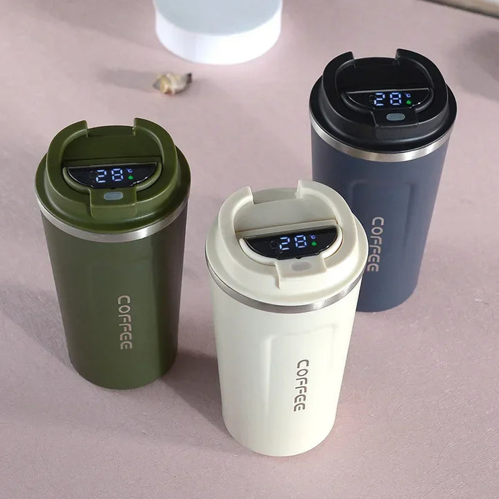 Unisex Edelstahl-Thermosbecher mit digitaler Temperaturanzeige, ideal für Heiß- & Kaltgetränke.