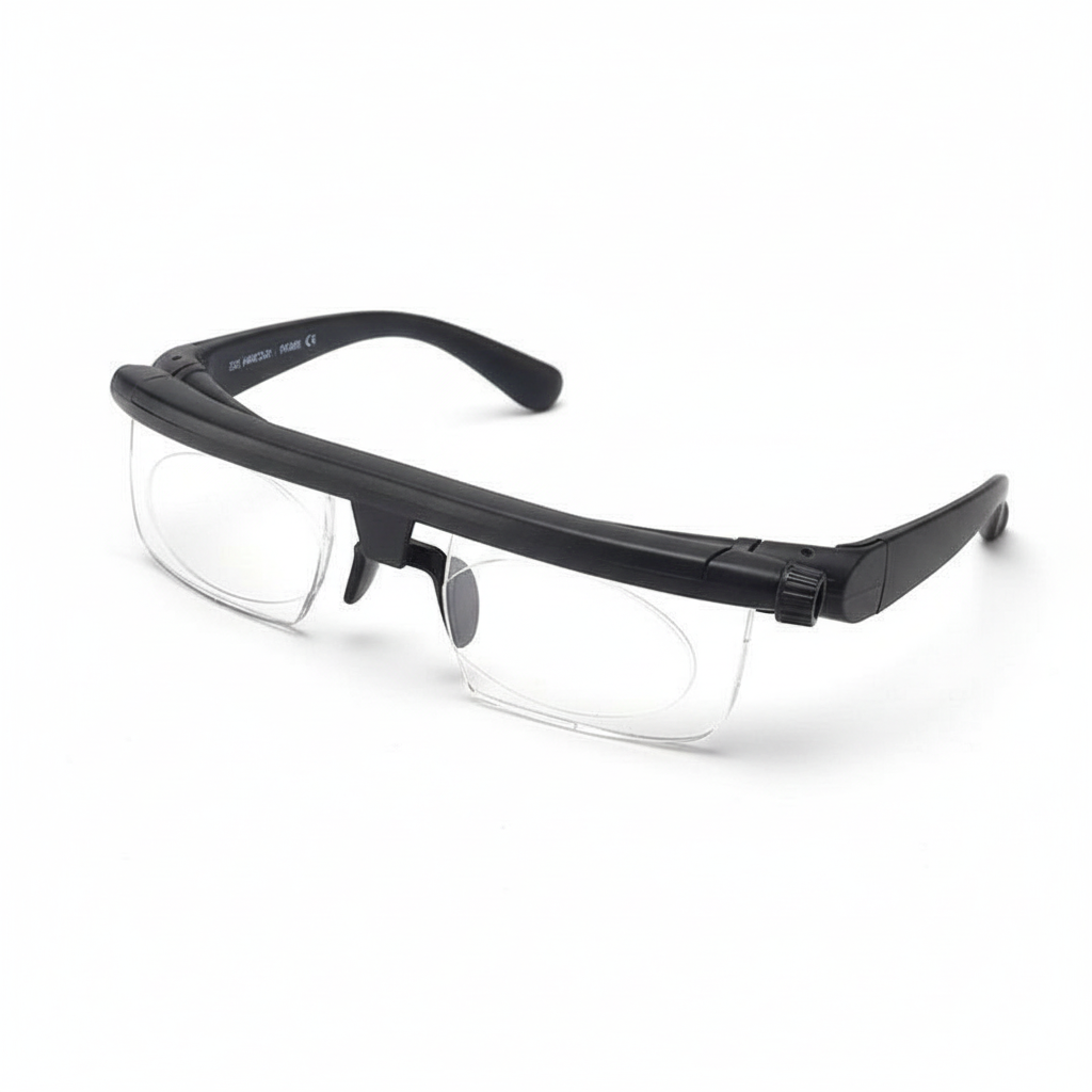 Unisex einstellbare Fokus-Brille mit variablen Dioptrien, ideal als Lese- und Fernbrille.