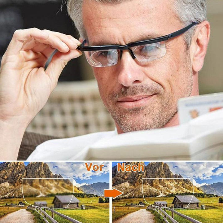 Vielseitige Notfallbrille, Unisex, einstellbare Dioptrien für Lesen und Ferne.