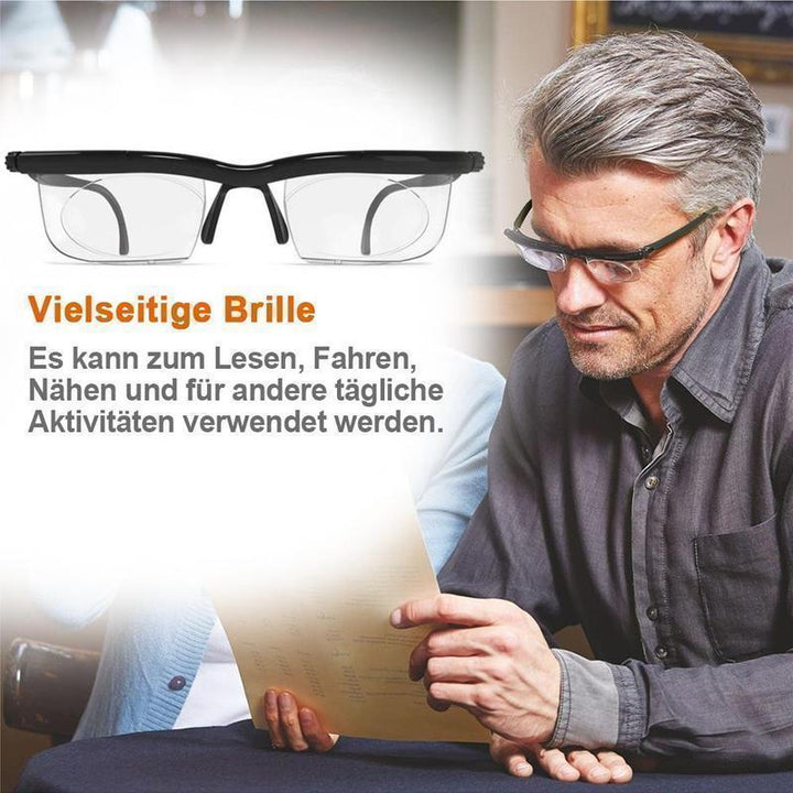 Unisex-Brille mit einstellbarem Fokus & variabler Dioptrien für jede Sehdistanz.