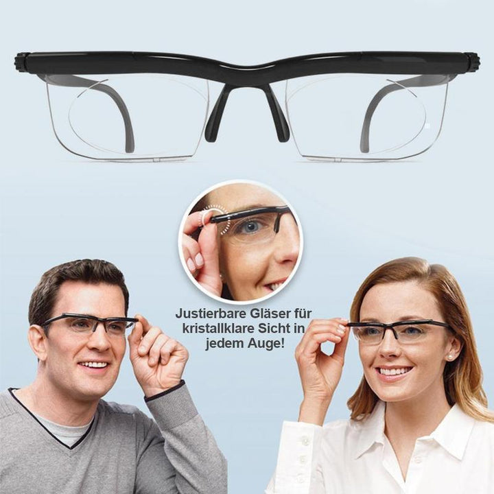 Diese einstellbare Fokusbrille bietet einen variablen Dioptrienbereich für Nah- und Fernsicht.