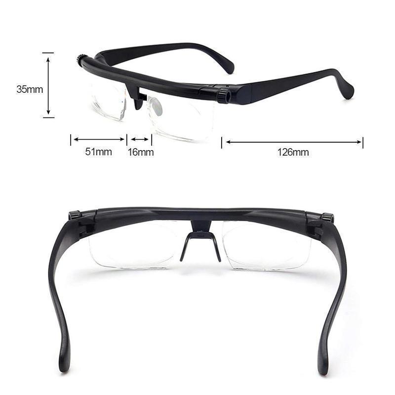 Flexible Unisex-Sehbrille mit einstellbaren Dioptrien; nutzbar als Lese- oder Fernbrille.