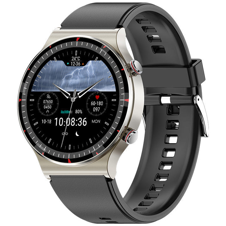 EKG Smartwatch am Arm: Technologie zur Überwachung von Herzfrequenz, Blutsauerstoff und Blutdruck.