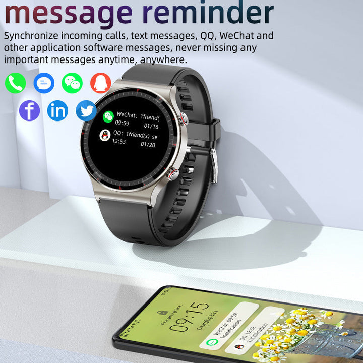 CardioTrack Smartwatch mit schwarzem Silikonarmband und Edelstahlgehäuse, ideal für Fitness & Gesundheit.