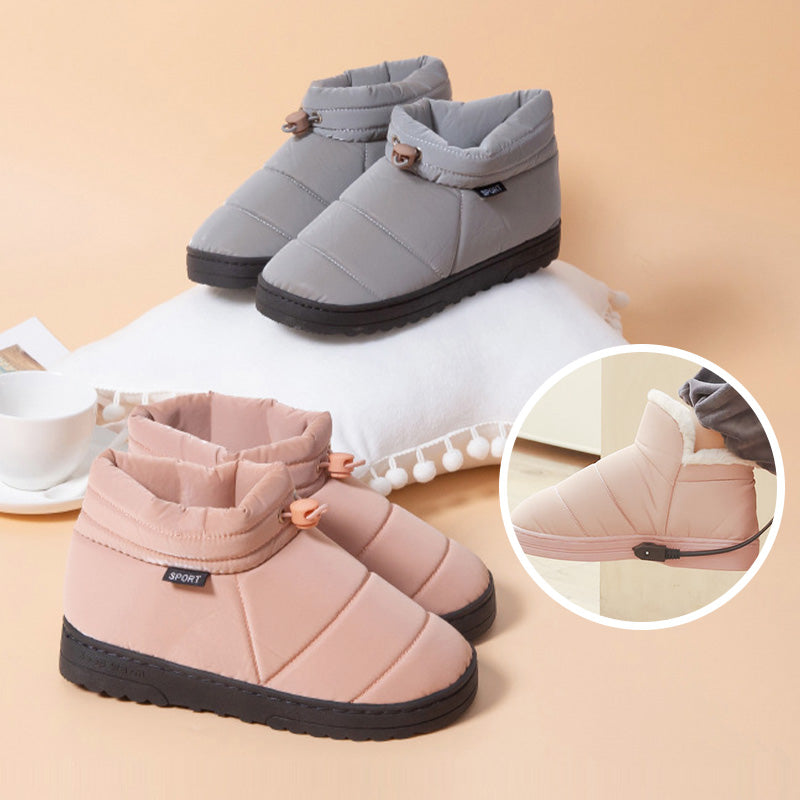 Unisex elektrisch beheizte Plüschschuhe für warme Füße im Winter. Gemütliche Hausschuhe, ideal als Fußwärmer.