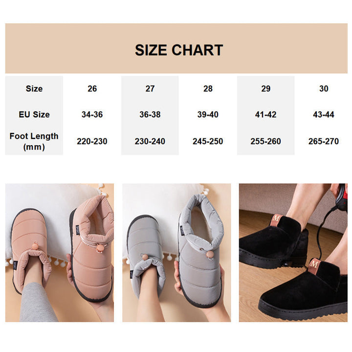 Nahaufnahme: Flauschige, elektrisch beheizte Plüschschuhe (unisex). Warme Füße garantiert im Winter.
