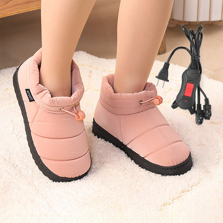 Rosa, unisex beheizte Plüschschuhe. Gemütliche Hausschuhe & Fußwärmer für Damen & Herren an kalten Tagen.