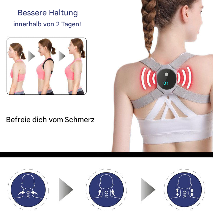 Digitaler EMS-Haltungskorrekturtrainer zur Linderung von Rückenschmerzen und Nackenbeschwerden für Büro & Alltag.