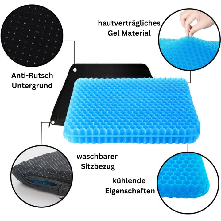 Gelkissen für Bürostuhl; ergonomisch geformt gegen Rückenschmerzen & für mehr Komfort.
