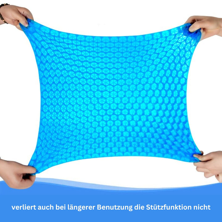 Detailansicht: Ergonomisches Gel-Sitzkissen mit atmungsaktiver Wabenstruktur für optimale Druckentlastung.