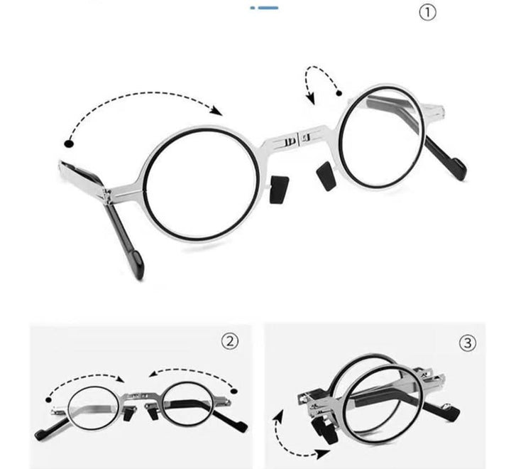 Elegante, faltbare Unisex-Lesebrille aus silbernem Metall mit Blaulichtfilter, inklusive Schutz-Etui.