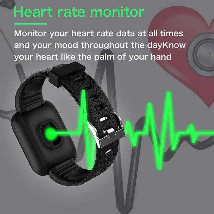 Schlanker unisex Fitness Tracker am Handgelenk mit integriertem Herzfrequenzsensor und langer Akkulaufzeit.