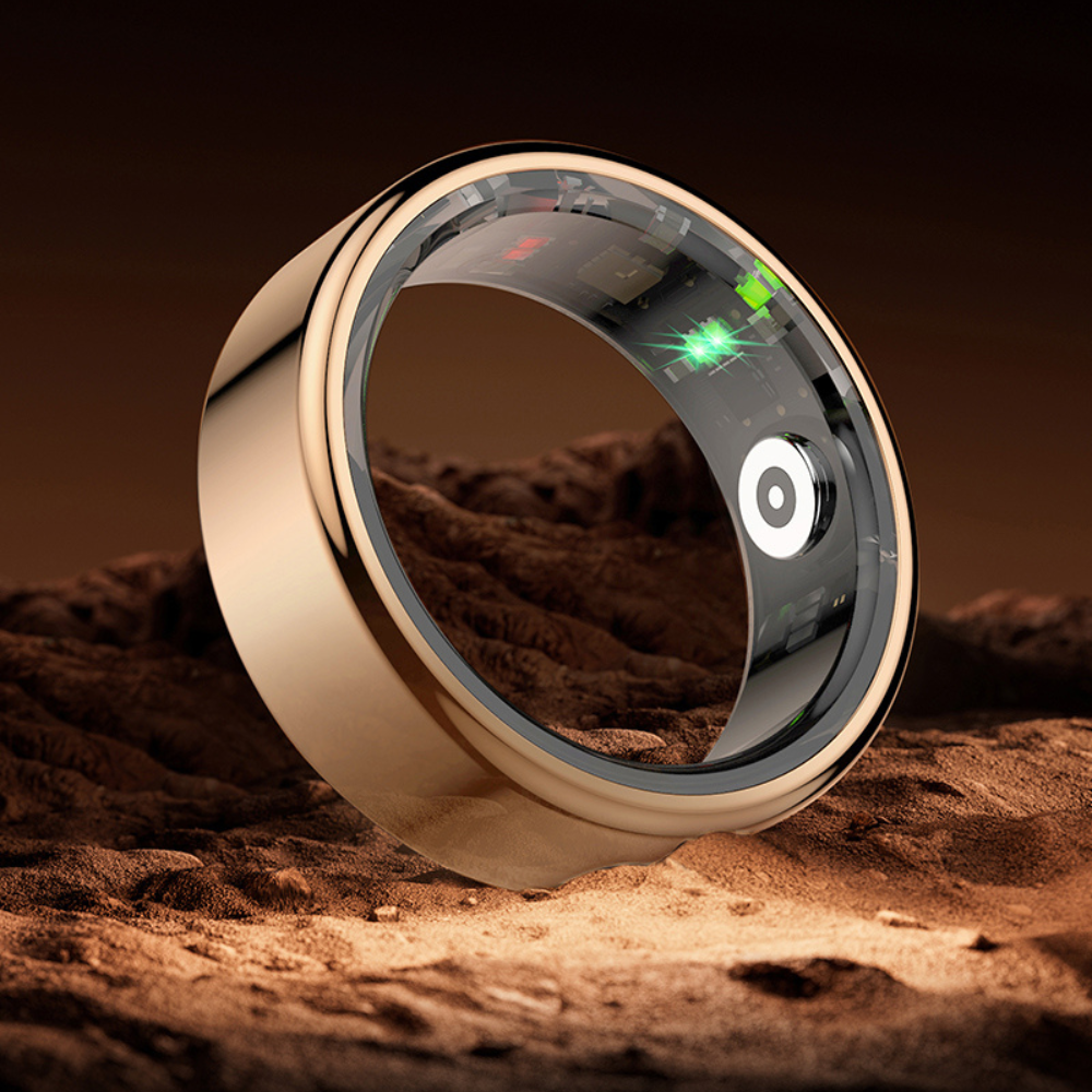 Nahaufnahme des Unisex Fitnessrings, zeigt schlankes Design und Funktion als Gesundheitstracker.