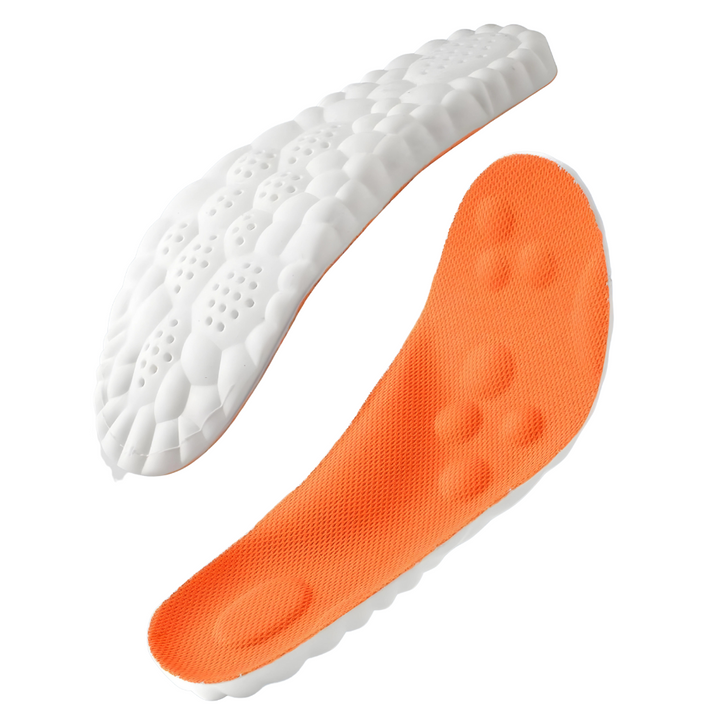 Detailaufnahme der FlexiStride Laufsohlen, zeigt die Dämpfungszonen & das atmungsaktive Material für Komfort.