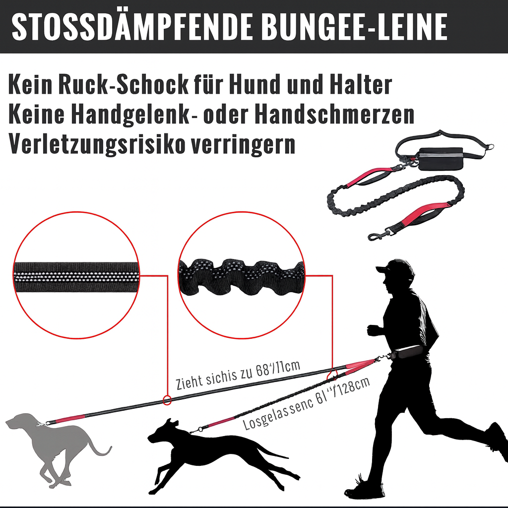 Freihand-Hundeleine mit stoßdämpfendem Hüftgurt für sicheres Laufen & Gassi.
