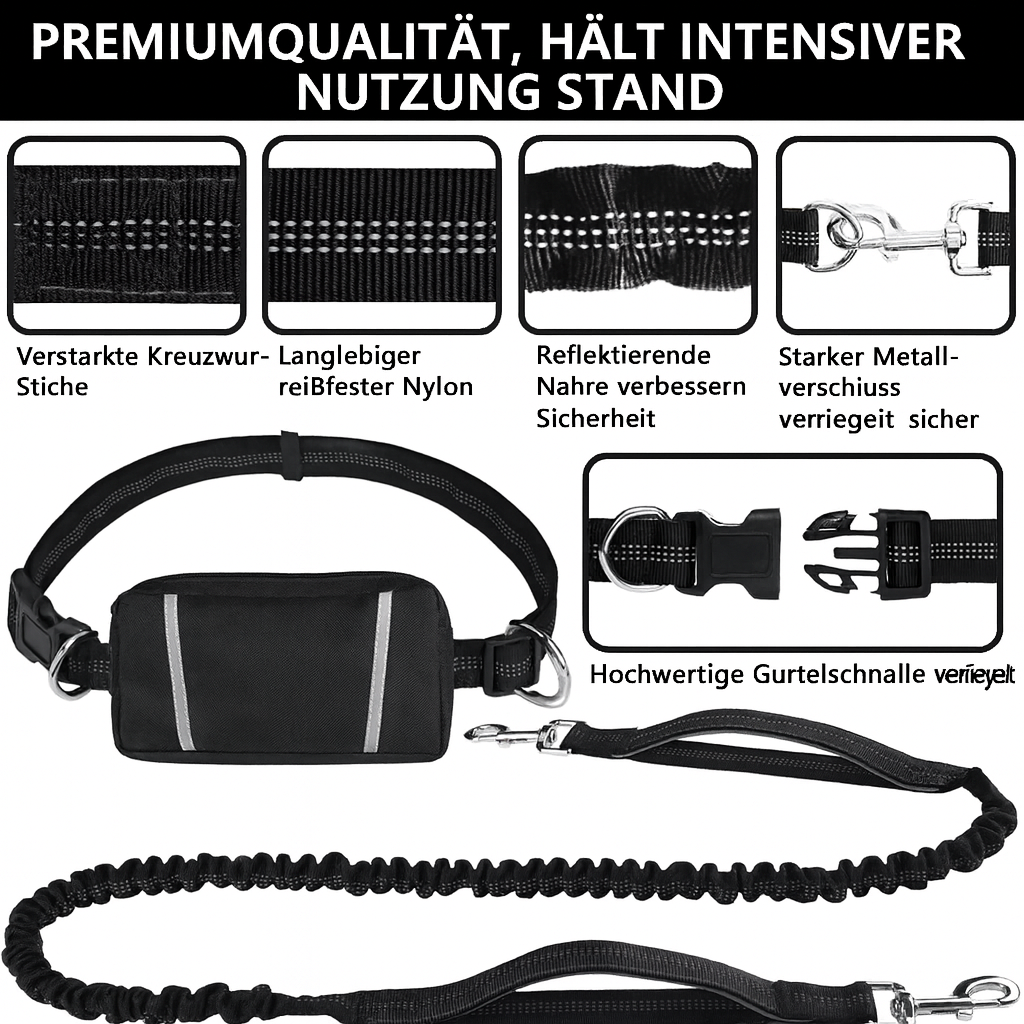 Freihandleine mit Hüftgurt & Bauchtasche für Hundezubehör; perfekt für Outdoor-Sport.