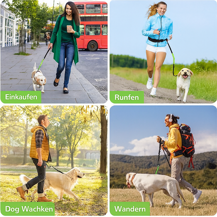 Handsfree Hundeleine mit Bauchgurt, stoßdämpfend für mehr Komfort beim Sport mit Hund.