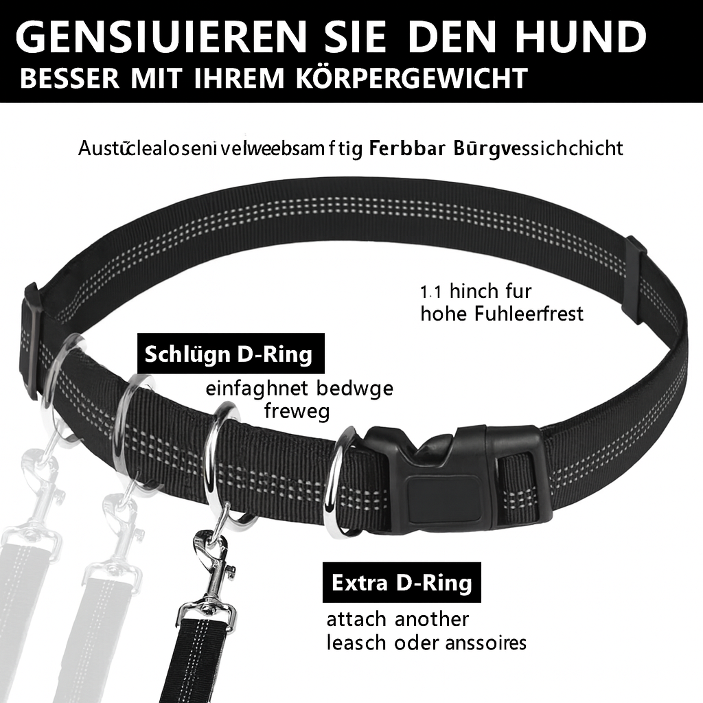 Unisex Freihand-Hundeleine, Nylon, mit Bauchtasche & Hüftgurt für Gassi & Training.