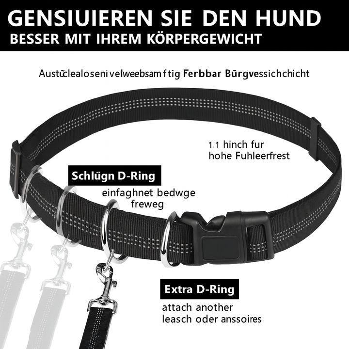 Unisex Freihand-Hundeleine, Nylon, mit Bauchtasche & Hüftgurt für Gassi & Training.