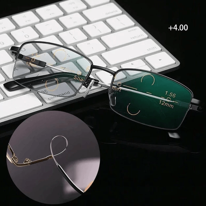 Unisex Gleitsicht-Lesebrille aus Titan für Fern- & Nahsicht, modernes Design.