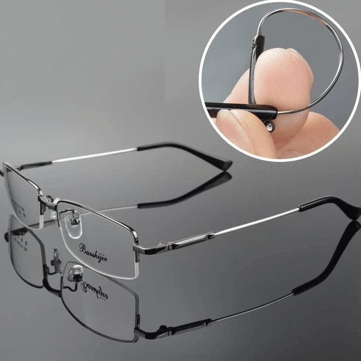 Schwarze Titanium Gleitsichtbrille mit Blaulichtfilter und Metallrahmen, ideal für Sehkorrektur.