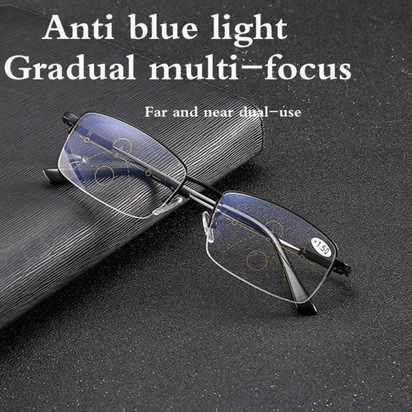 Hochwertige Gleitsichtbrille aus Titan für klare Sicht in allen Distanzen, Unisex-Design.