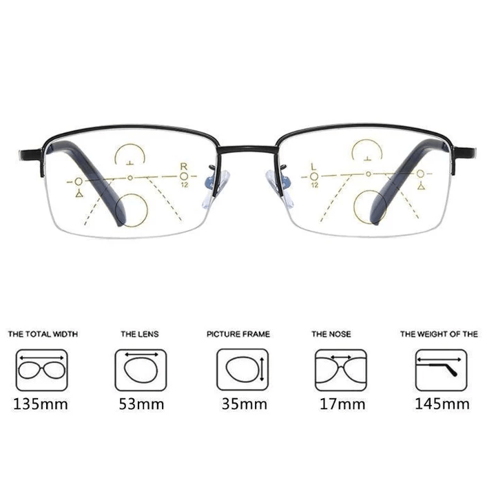 Robuste Titanium Gleitsicht-Lesebrille mit Metallrahmen, unisex, ideal als Lesehilfe und Alltagsbrille.
