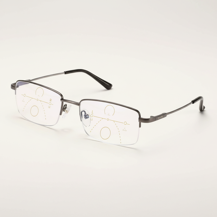 Unisex Gleitsichtbrille mit Photochrom-Gläsern, Blaulichtfilter & UV400 Schutz. Multifokale Sehhilfe für klare Sicht.