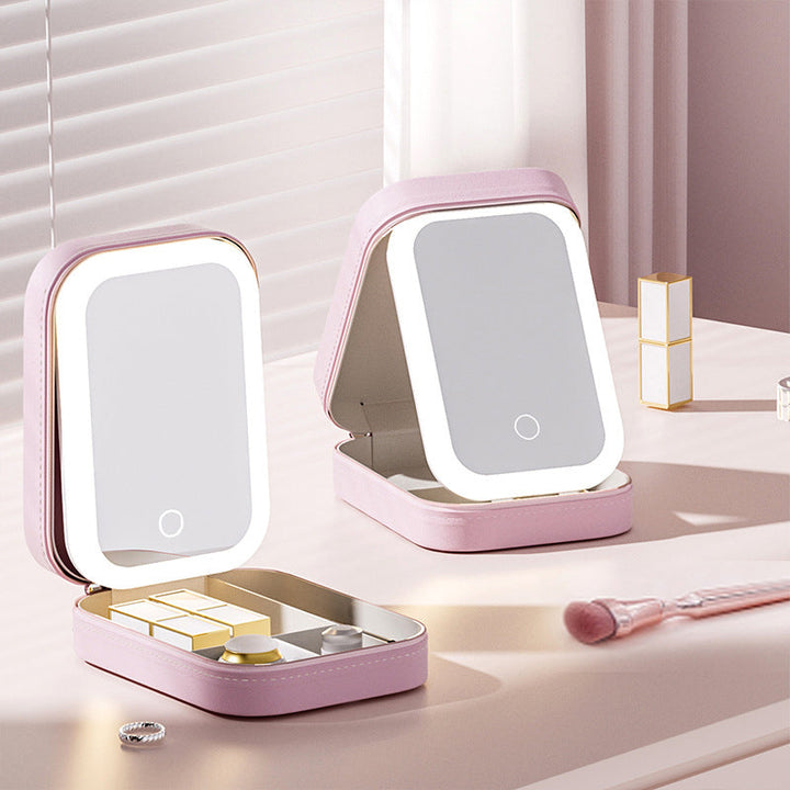 Unisex GlowCase Luxe, tragbarer Schminkkoffer mit integriertem LED-Licht für perfekte Make-up-Anwendung.