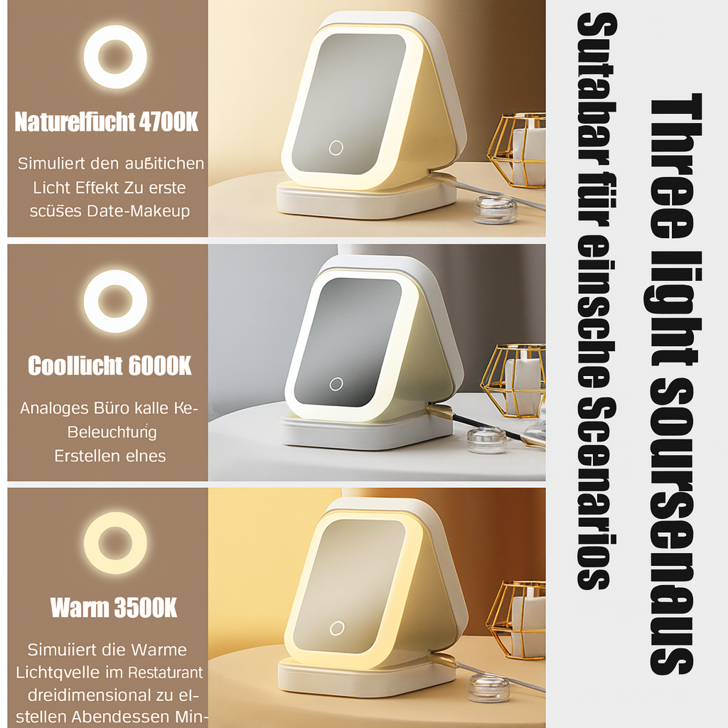 Luxuriöser Kosmetik Schminkkoffer GlowCase Luxe, tragbar, mit modernem LED-Lichtdesign.