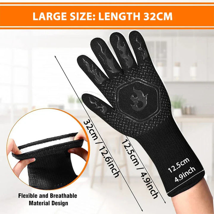 Paar hitzebeständige Unisex Grillhandschuhe für maximalen Hitzeschutz beim Grillen, Backen und Kochen.