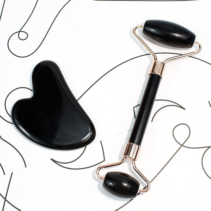 Unisex Gesichtsroller & Gua Sha Stein Set für Hautpflege. Verbessert den Teint, fördert die Regeneration der Haut.