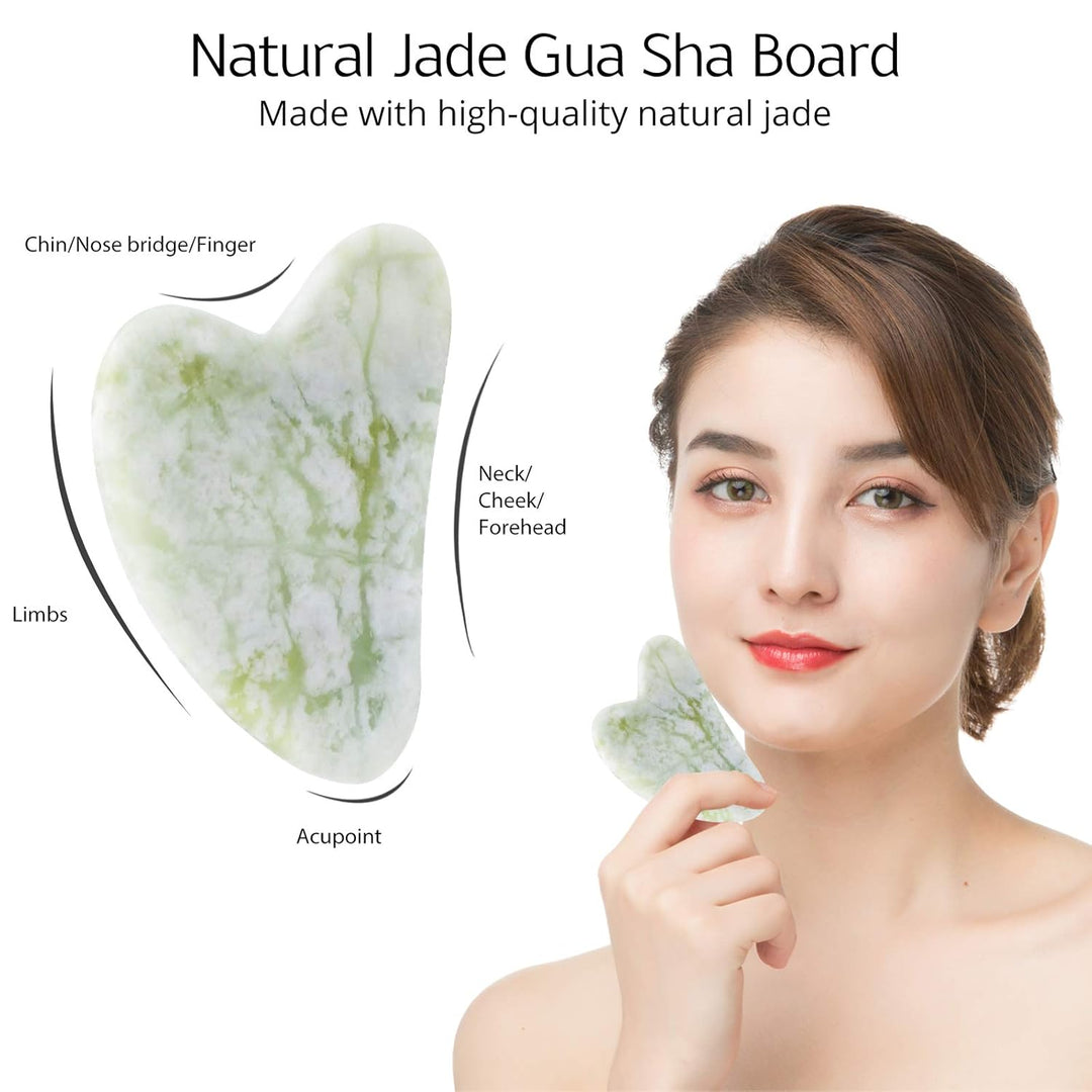 Gua Sha und Jade Roller Set für eine ganzheitliche Gesichtspflege. Reduziert feine Linien & Falten.