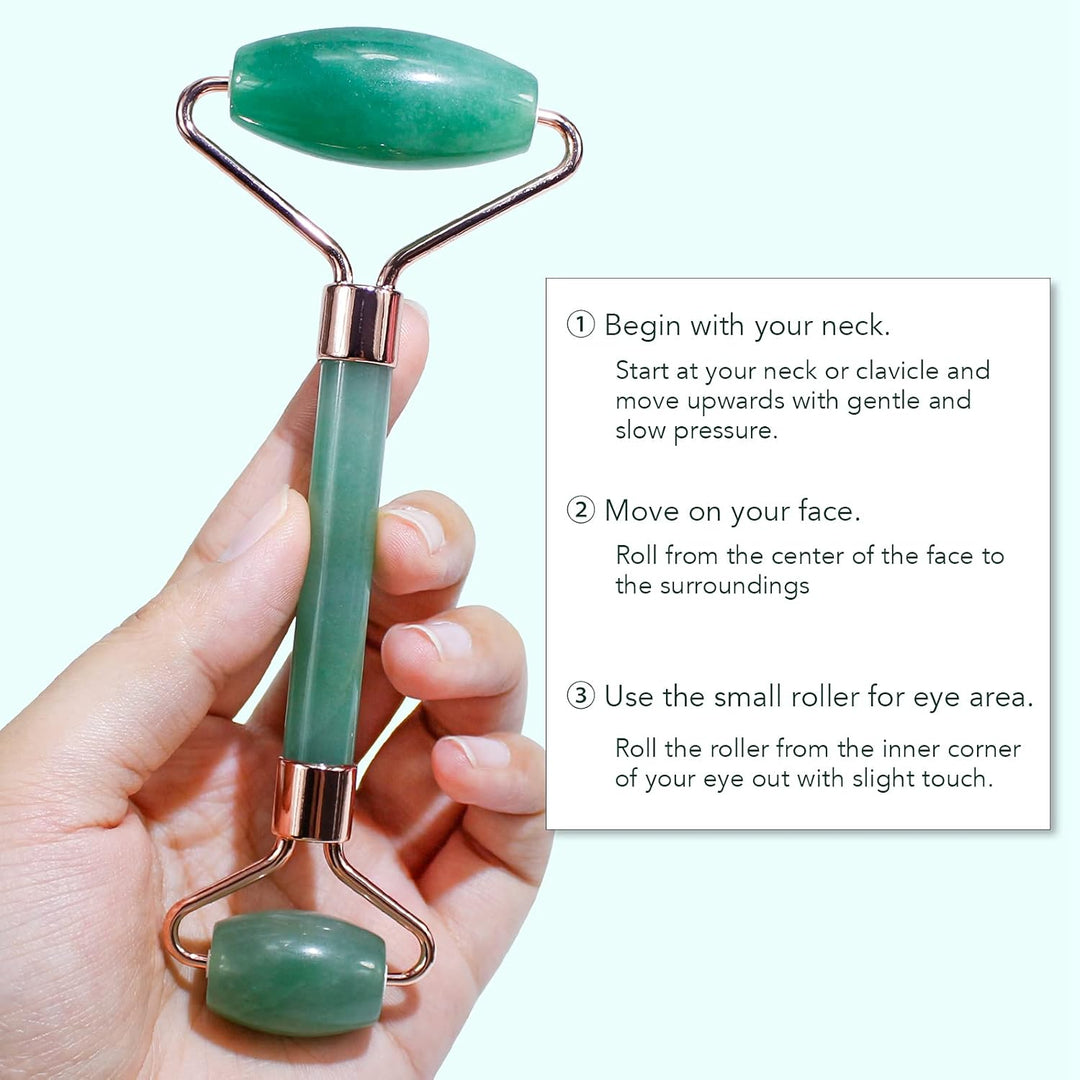 Anti-Aging Jade Roller & Gua Sha Set. Stimuliert die Kollagenproduktion & sorgt für einen frischen Glow.