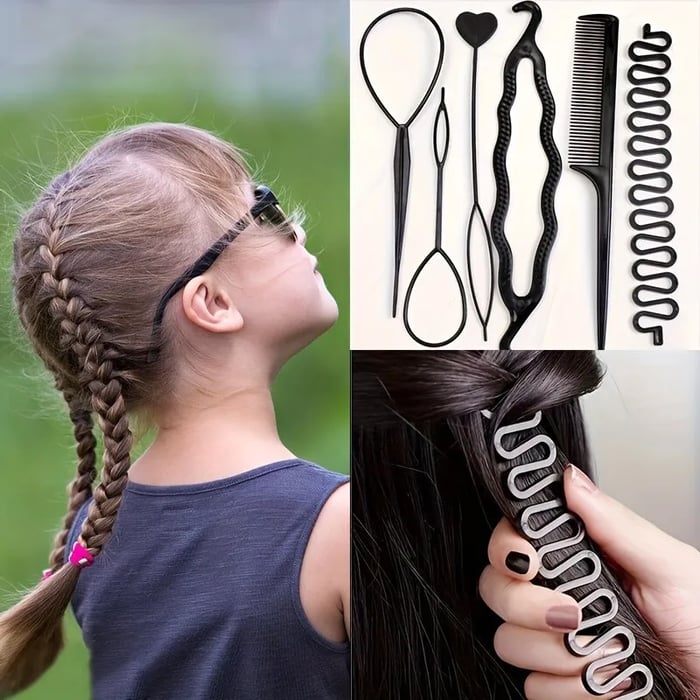 Unisex Haarstyling-Set für schnelle Frisuren, inklusive Zopf- und Pferdeschwanz-Tools.