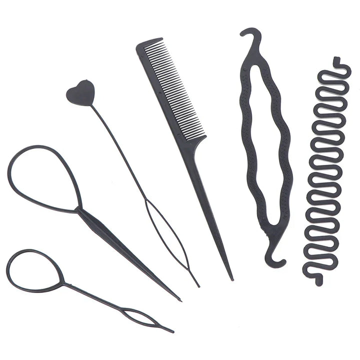 Zeigt das Unisex Haarstyling-Set: Ideal für schnelle Zopf- und Pferdeschwanz-Frisuren.