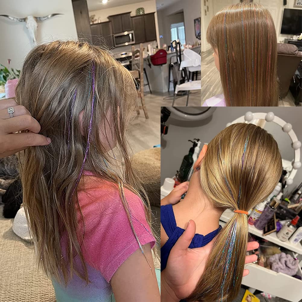 Glamouröse Glitzersträhnen: Haartinsel als auffälliges Haaraccessoire für besondere Momente.