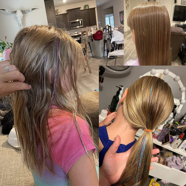 Glamouröse Glitzersträhnen: Haartinsel als auffälliges Haaraccessoire für besondere Momente.