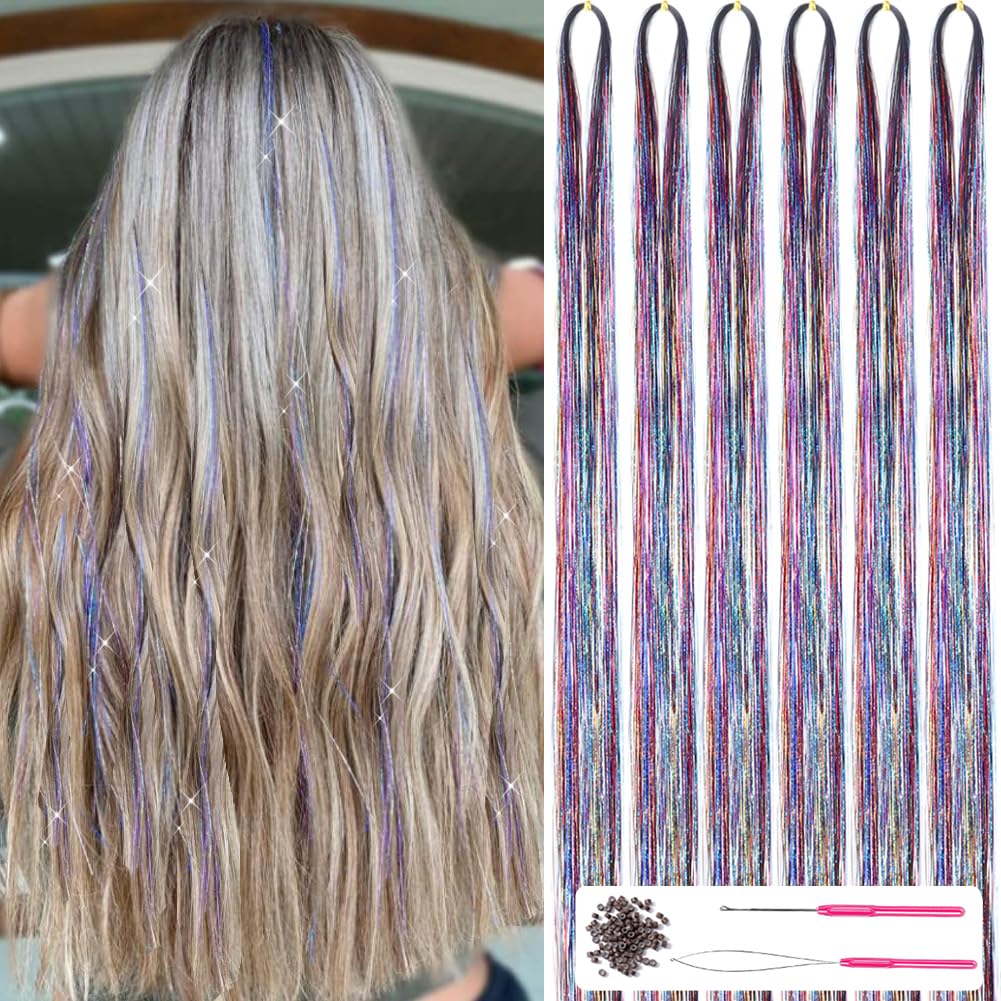Model mit Glitzersträhnen im Haar, kreiert mit dem Unisex Haartinsel-Kit für Party & Festival.