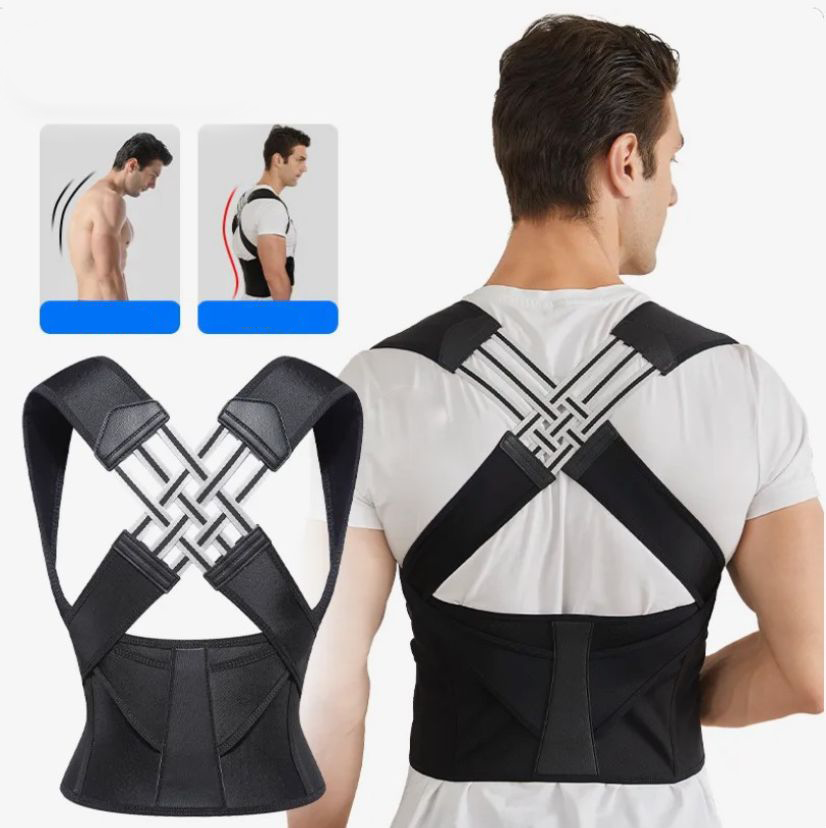 Unisex Haltungskorrektur-Gurt in Schwarz, bietet sofortige Rücken- und Schulterstütze für eine bessere Haltung.