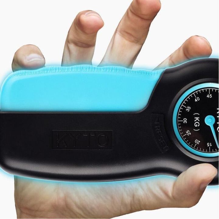 Tragbarer, ergonomischer Handtrainer mit Kraftmessung für effektives Griffkrafttraining überall.